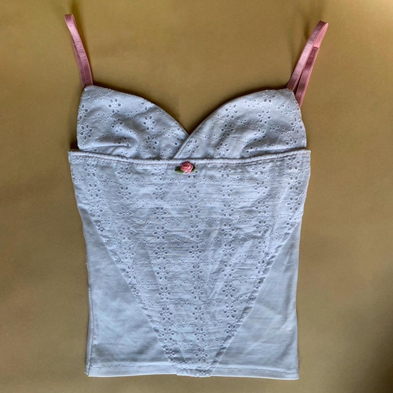 Women's Deep V Jacquard Waist Trimming Spaghetti Straps T-shirt