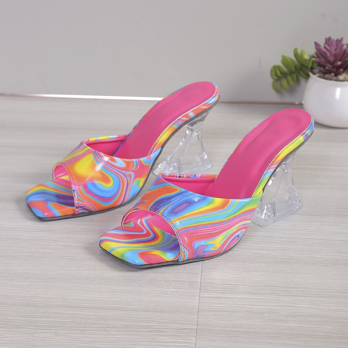 Color Fashion Square Toe Heels