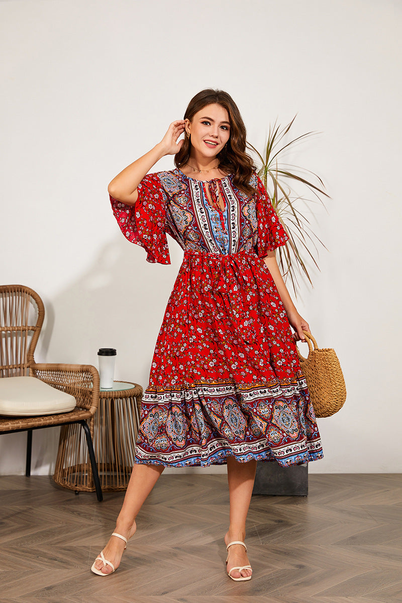Summer Curves – V-Neck Printed Beach Dress for Women