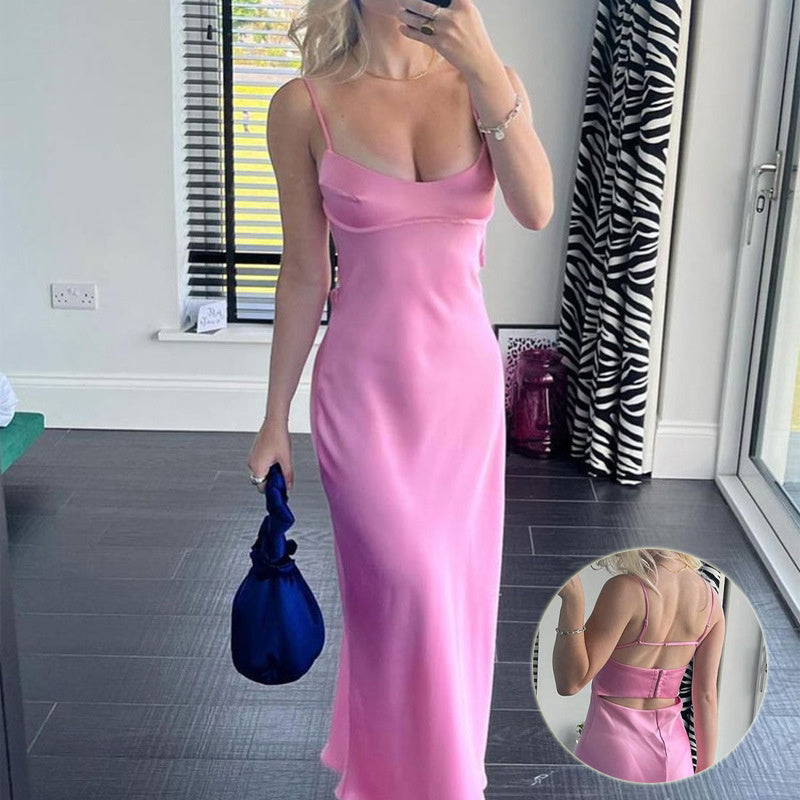 Sexy Satin Long Dress — Sleeveless Slip Style for Parties & Holidays