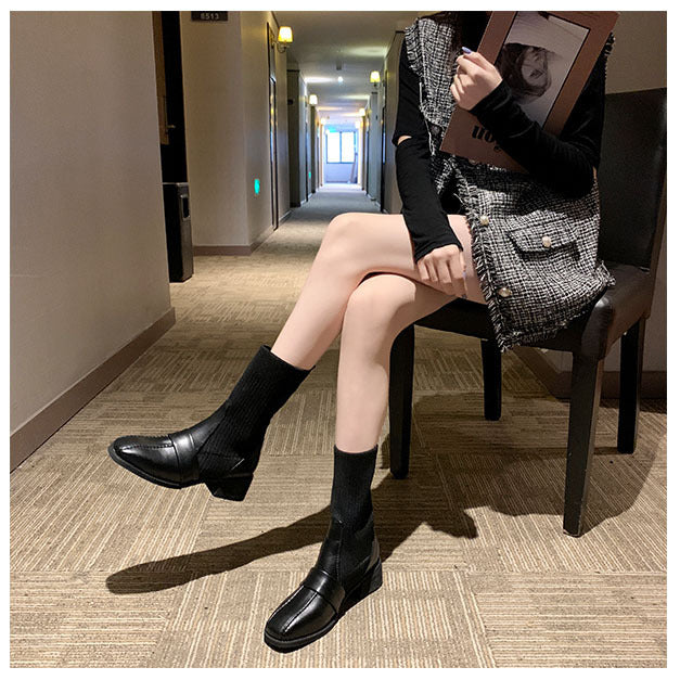 Elegant British Style Knitted Martin Boots for Women