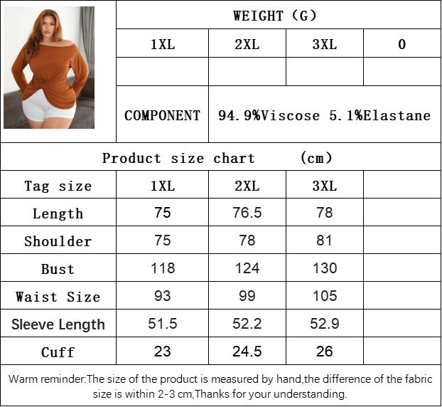Plus Size Women's Breathable Long Sleeves T-shirt Off-the-shoulder Top