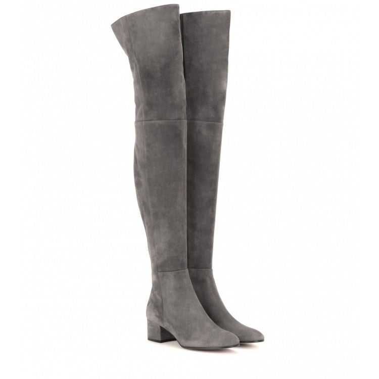 Chic Over-the-Knee Flat Boots in Gray
