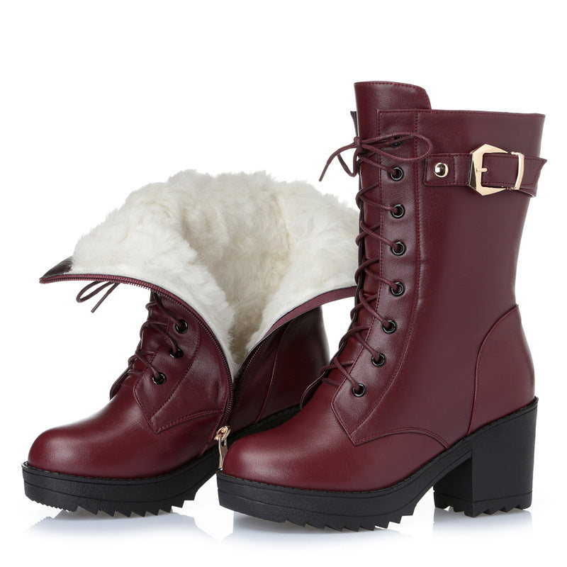 Chic Leather Martin Boots – Soft Cotton Comfort for Women