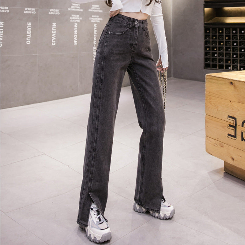 Straight-leg split jeans