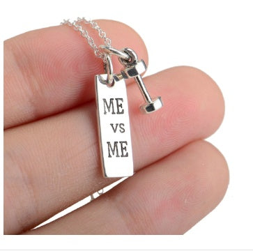 Sleek and Modern “ME vs ME” Dumbbell Necklace in Sterling Silver 925