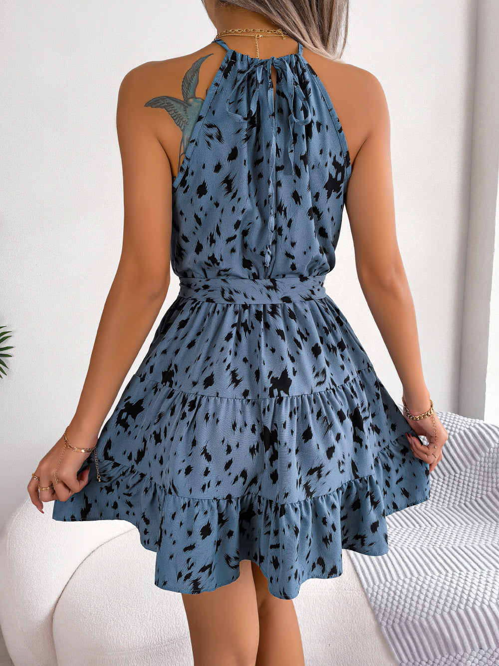 Casual Leopard Print Ruffled Swing Dress Summer Fashion  Dresses