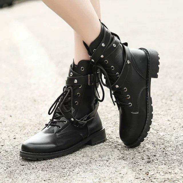 Stylish Mid-Heel Army-Inspired Motorcycle Boots