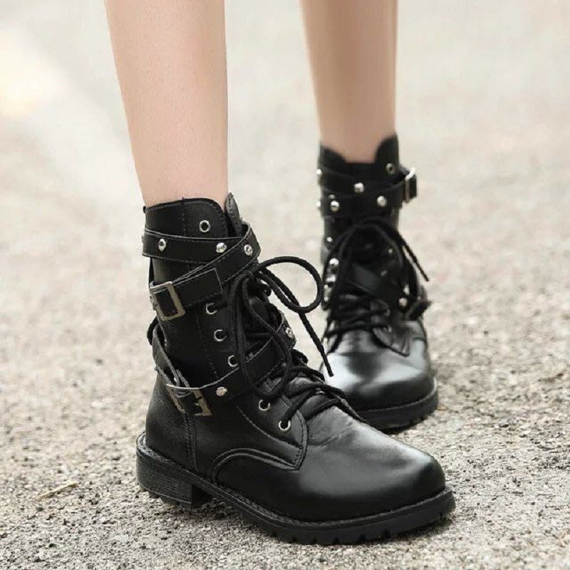 Stylish Mid-Heel Army-Inspired Motorcycle Boots