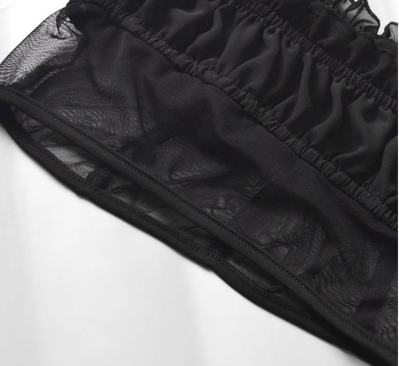 summer popular mesh sling vest female cross-border sizzling explosion splicing wooden ear micro-transparent top