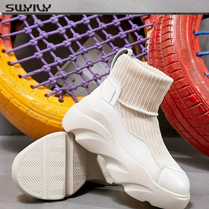 Knit Stitch Platform Sports Boots with Stretch Fit