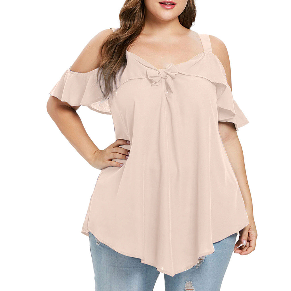 Ladies' Bowknot Flare Sleeve Irregular V-Neck Chiffon Shirt