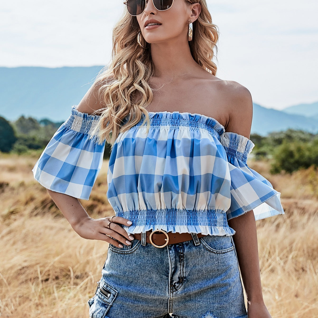 Printed Cropped Slim Long-sleeved Top