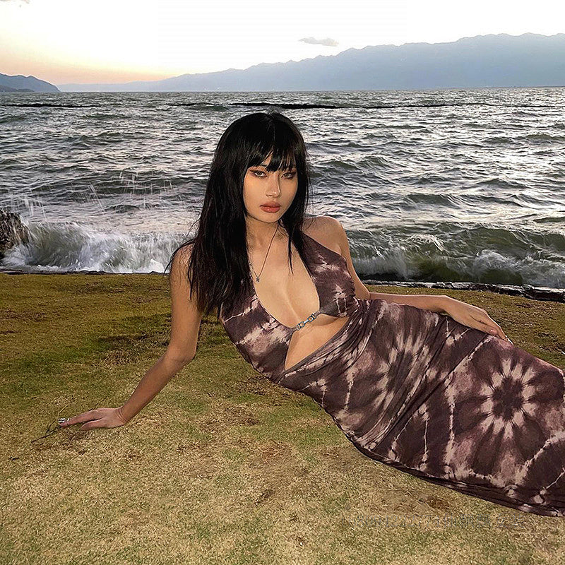 Serpentine Chic – Sexy Backless Sling Halter Dress for Women