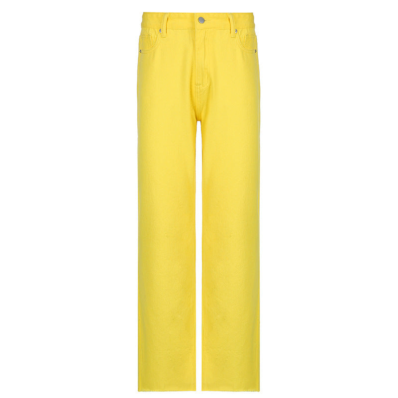 Net Red Colored High-Waist Jeans