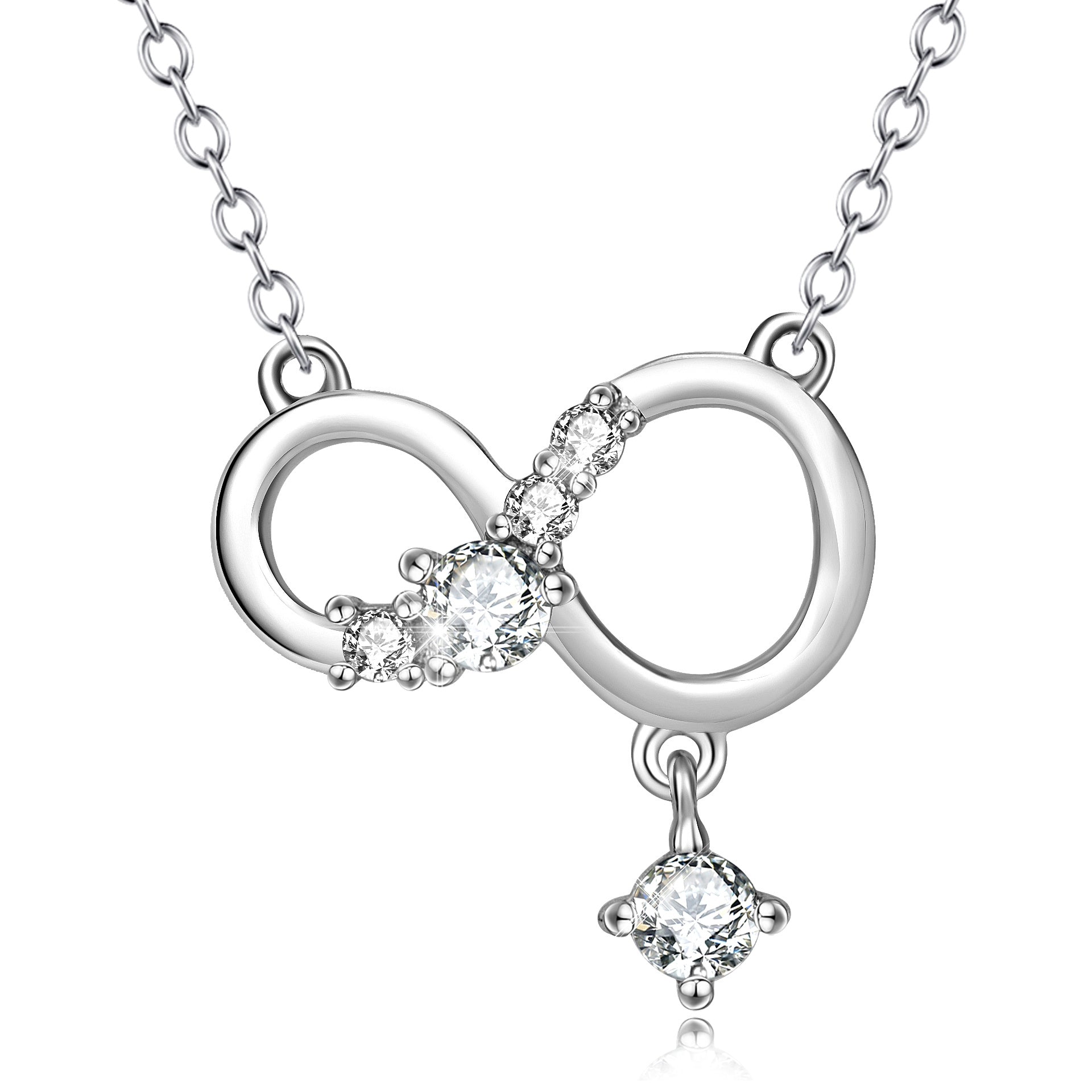 Simple and Chic Diamante Infinity Necklace, 925 Sterling Silver