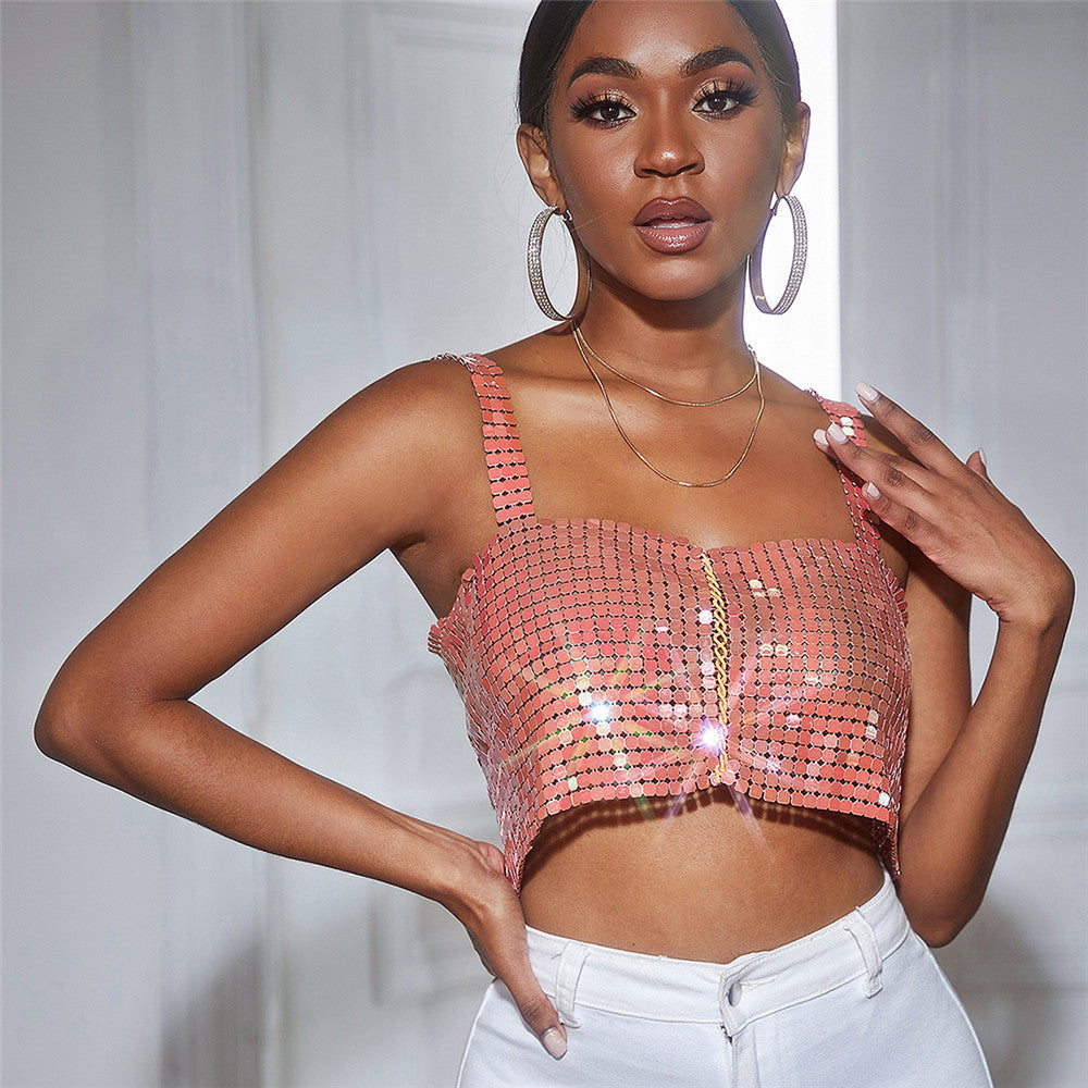 Women's Metal Sequins Chain Strap Tube Top