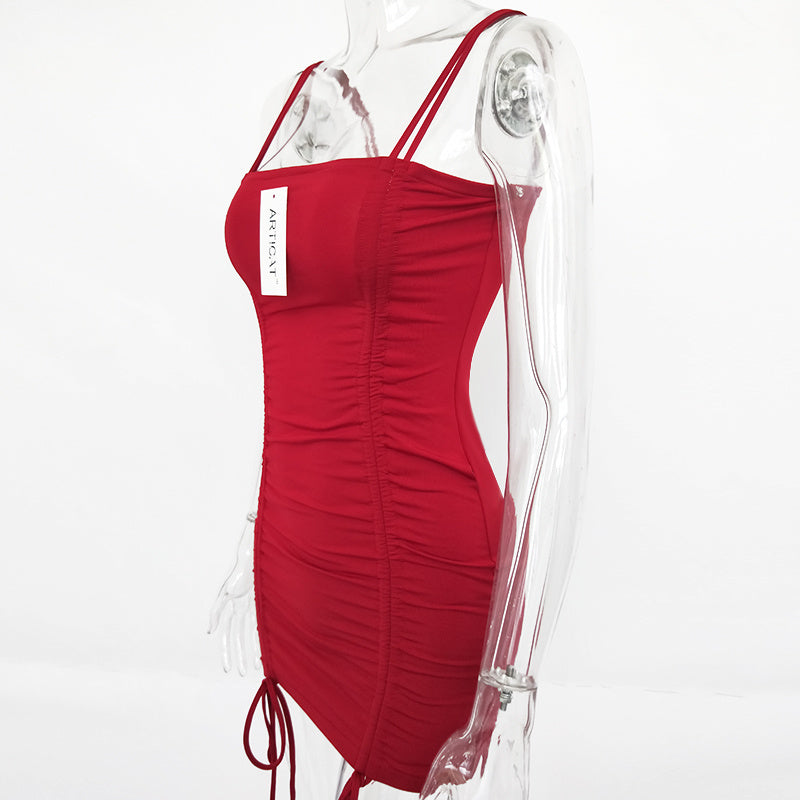 Articat Spaghetti Strap Sexy Backless Women Summer Dress Strapless Bodycon Bandage Party Dresses