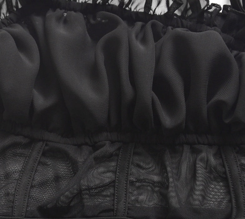 summer popular mesh sling vest female cross-border sizzling explosion splicing wooden ear micro-transparent top