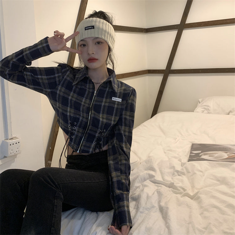 Women's Spring Short Hot Girl Plaid Shirt