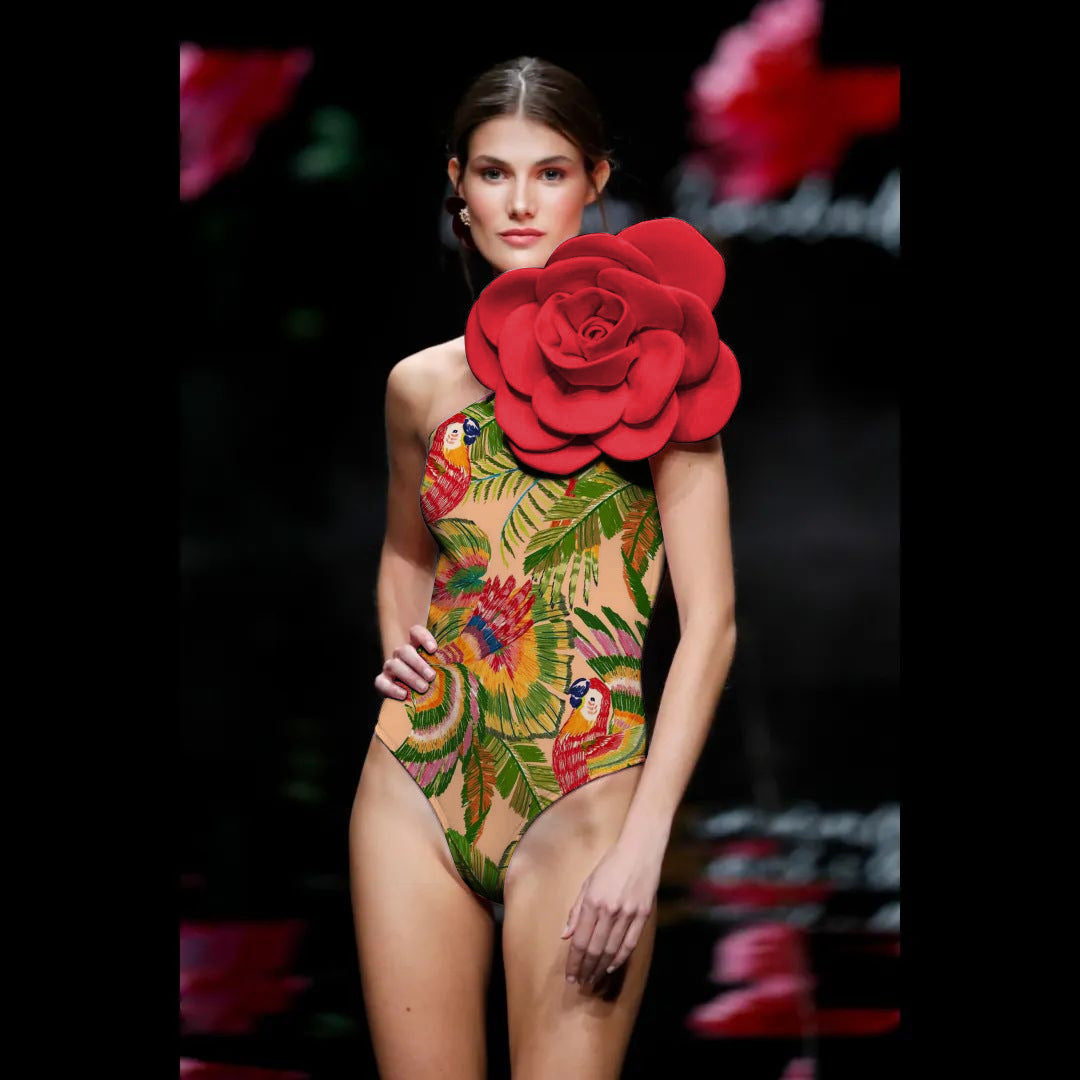 One-piece 3D Big Flower Decorative Swimsuit Suit For Women