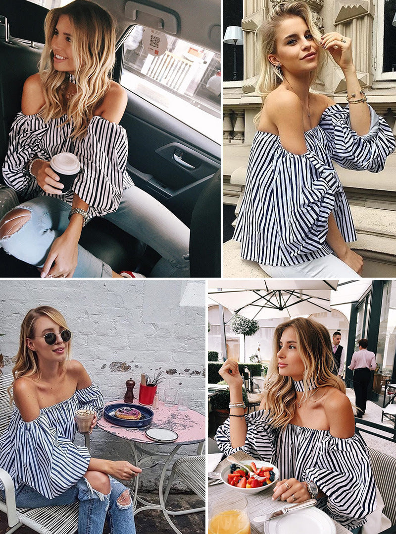 Fashion Simple Women's Striped One-shoulder Shirt