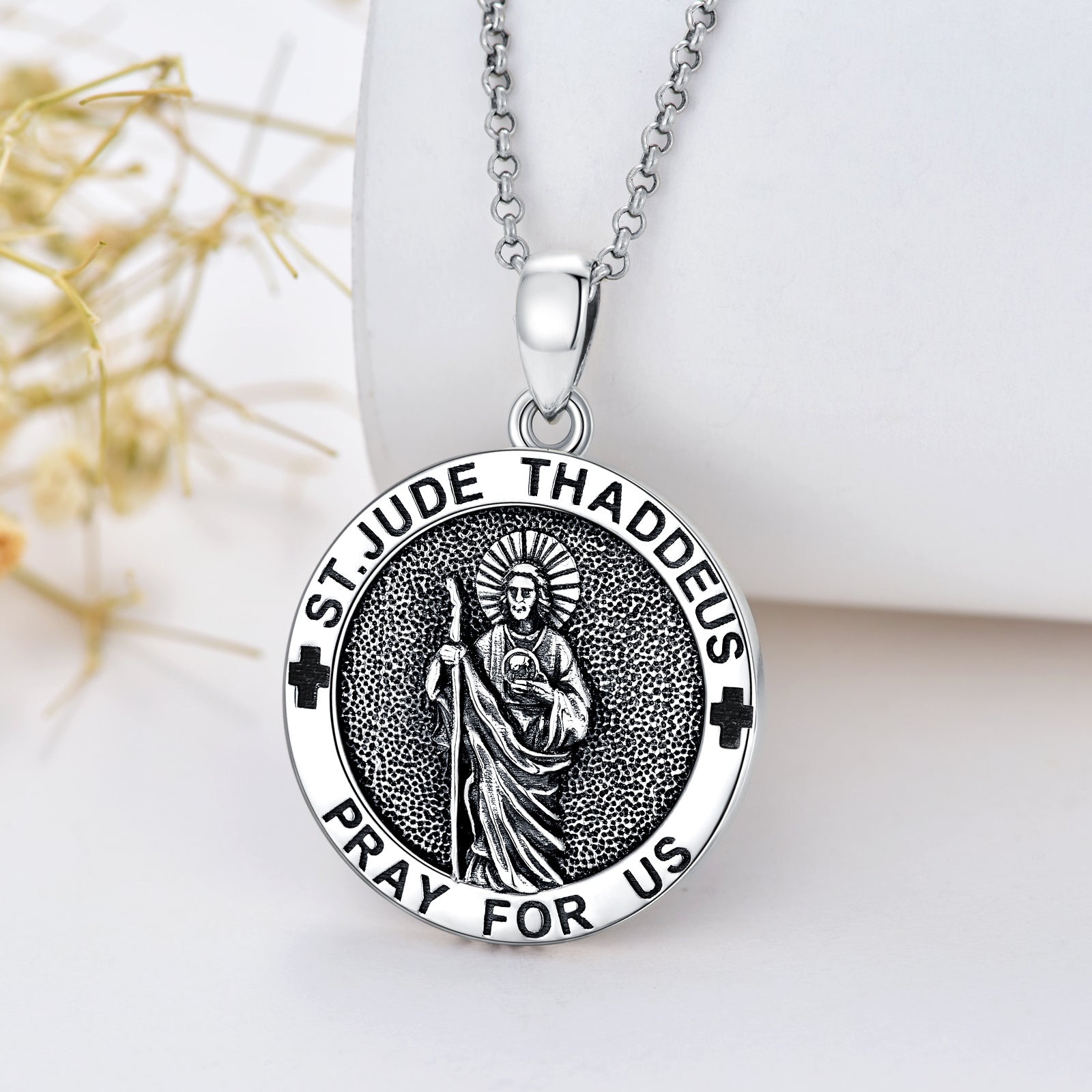 Devotional Saint Jude Pendant Necklace, 925 Sterling Silver