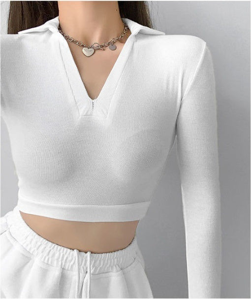 Women's Short T-shirt V-neck Slim Bottoming Shirt