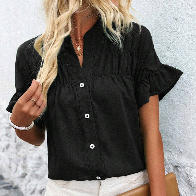 Short Sleeve Button Down Shirts Dressy Casual V Neck Business Work Blouses