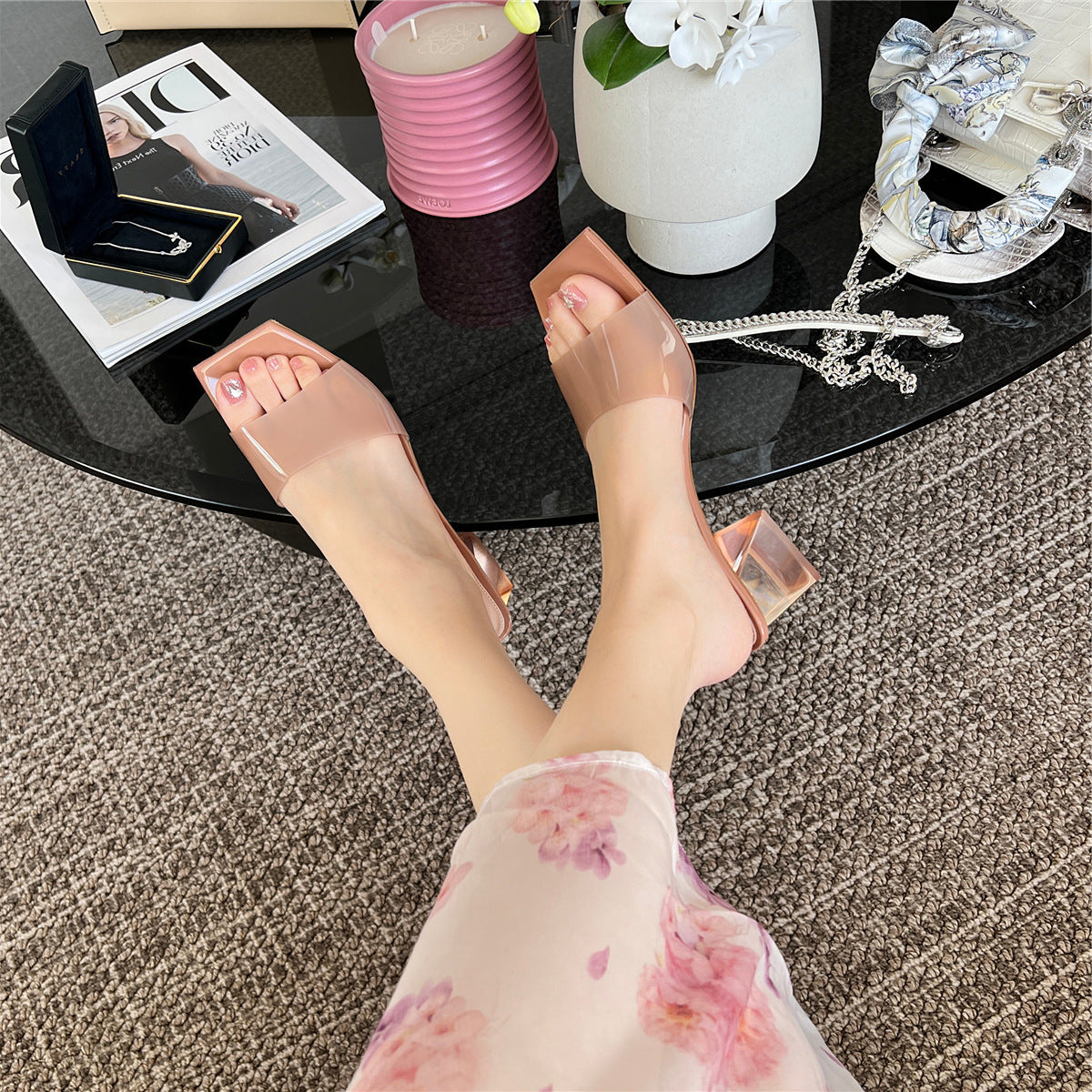 Fashionable Transparent Chunky Heel