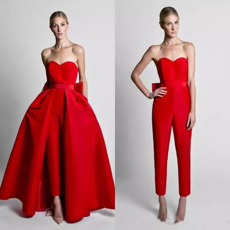 Elegant Red Jumpsuit Evening Dress