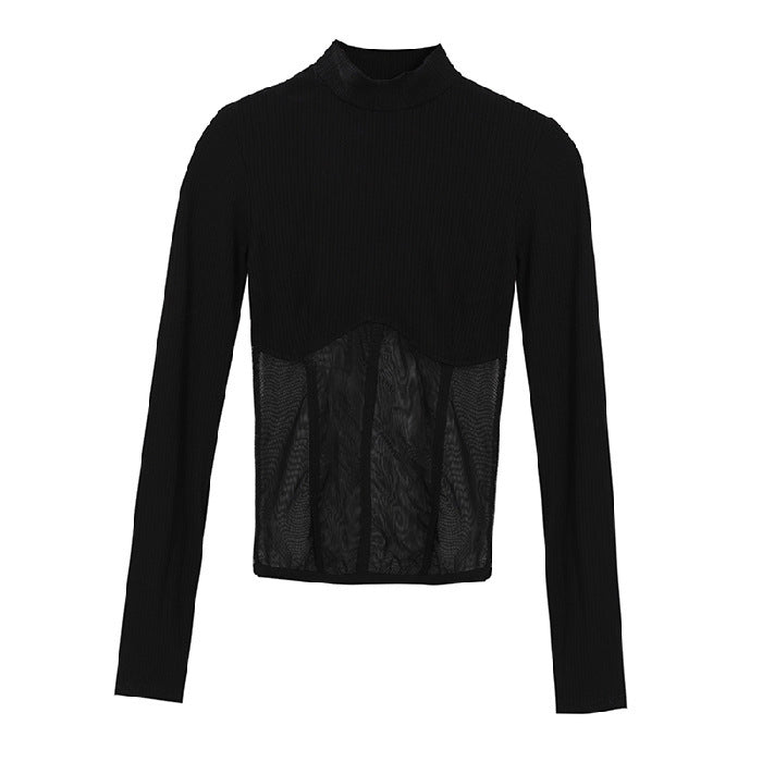 Black Mesh One Piece Top For Women