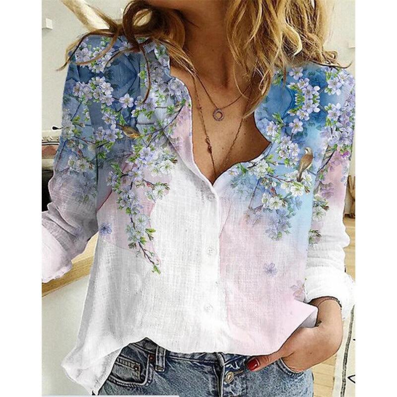 Women's Long Sleeve Lapel Geometric Print Fashion