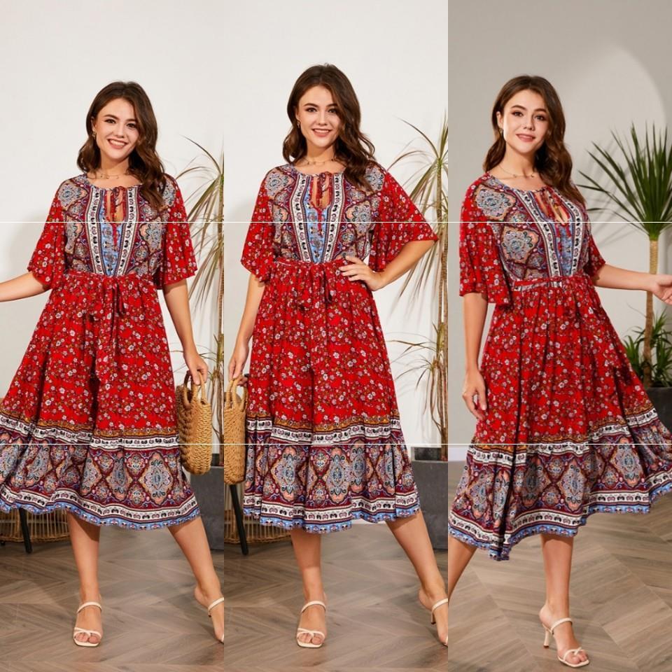 Summer Curves – V-Neck Printed Beach Dress for Women