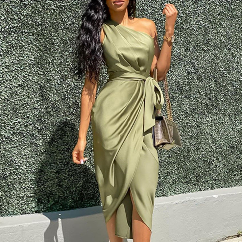 Chic Asymmetrical Shoulder Dress with Unique Straps