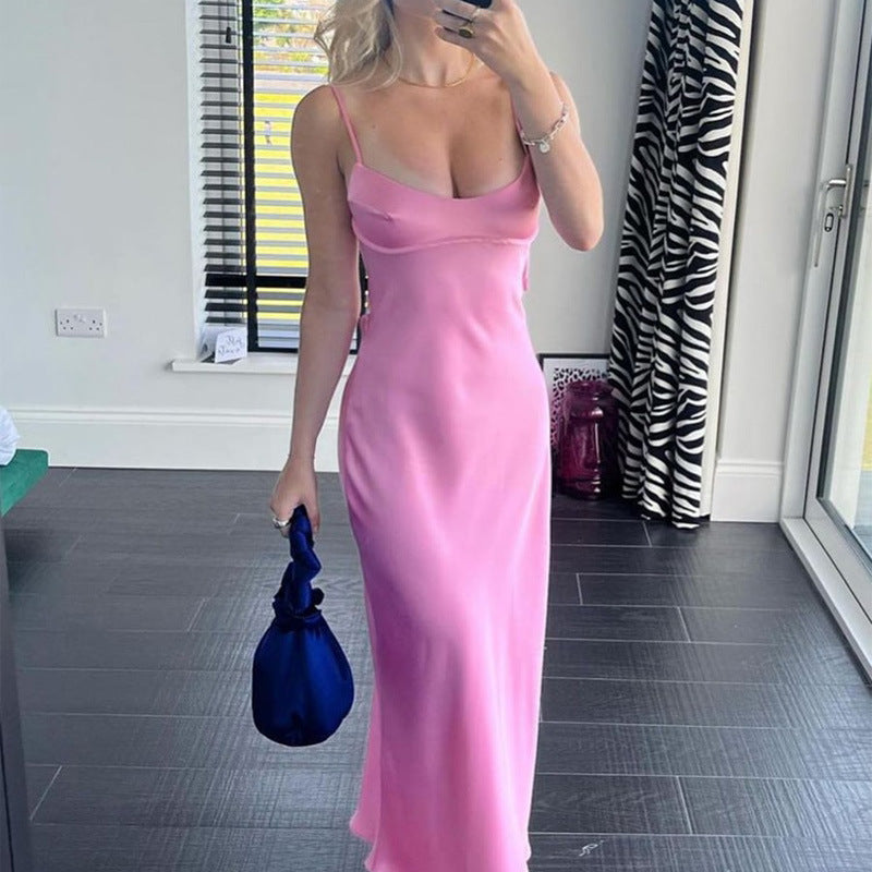 Sexy Satin Long Dress — Sleeveless Slip Style for Parties & Holidays