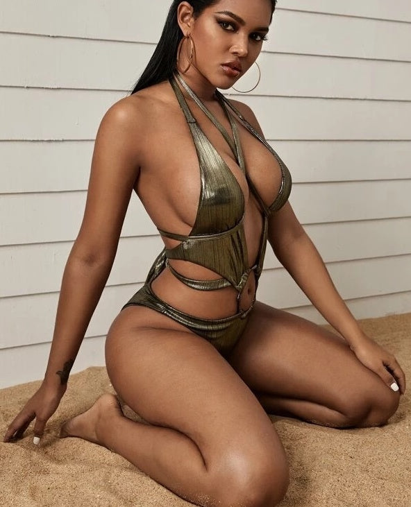 Panelled one-piece swimsuit