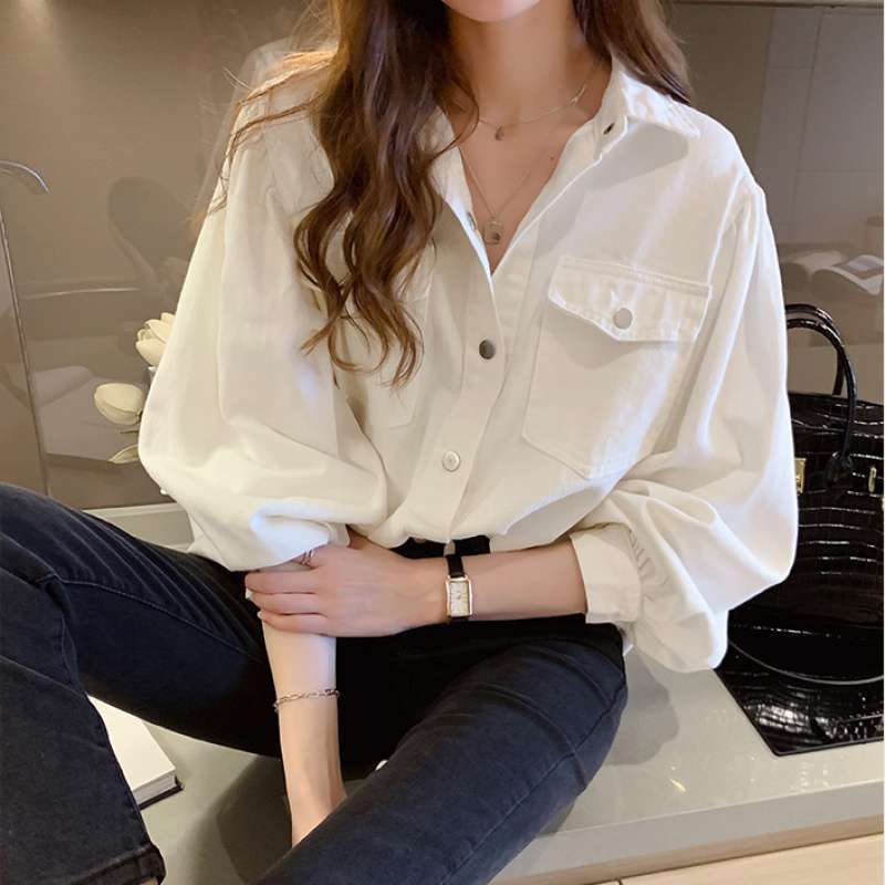 Blouses Shirts Women Spring Pockets Long Sleeve Fashion