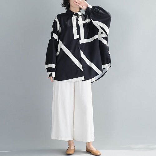 Korean Style Large Size Loose Contrast Printing Mid-length Shirt