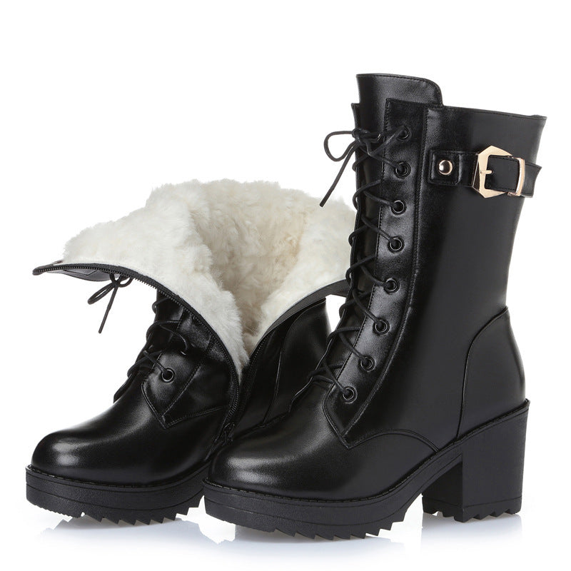 Chic Leather Martin Boots – Soft Cotton Comfort for Women