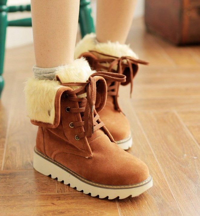 Warm Lace-Up Winter Boots with Faux Fur