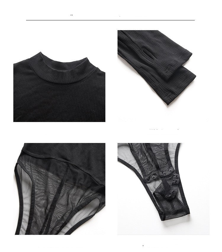 Black Mesh One Piece Top For Women