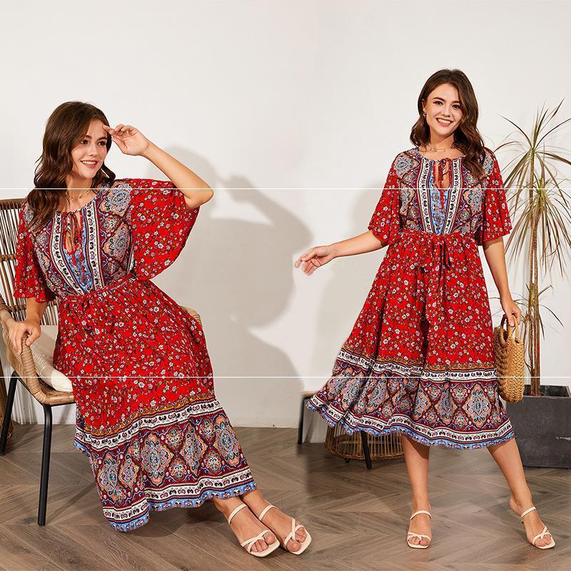 Summer Curves – V-Neck Printed Beach Dress for Women