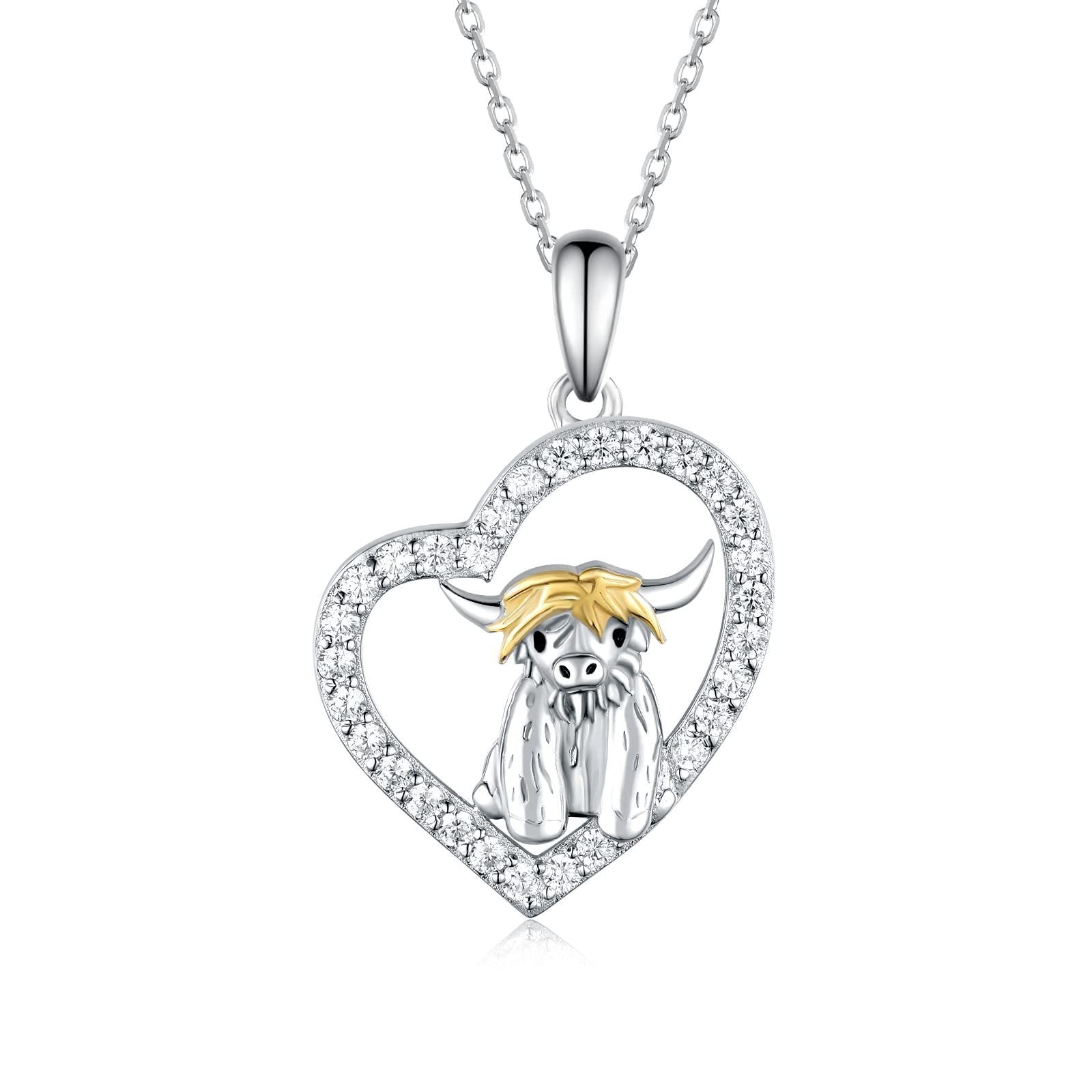 Sweet Highland Cow Pendant Necklace – 925 Sterling Silver Jewelry Gift for Her
