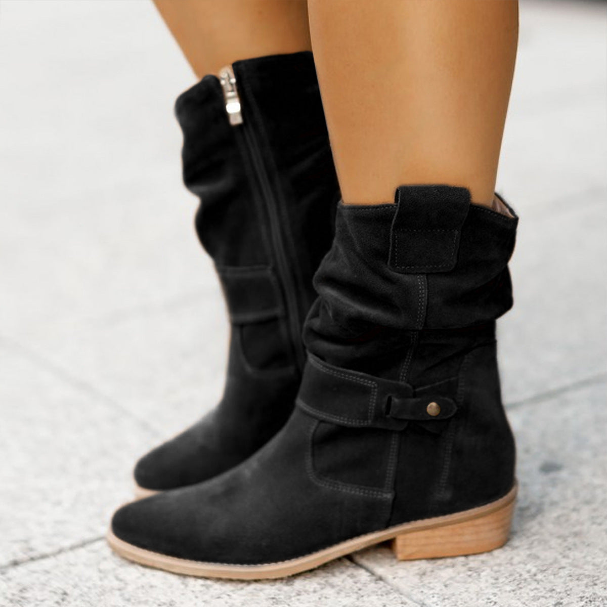 Suede Western Boots – Chic Pointed Toe Mid-Calf Style for Effortless Winter Looks