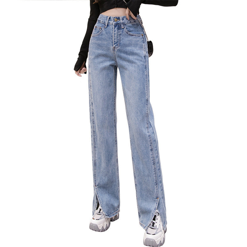 Straight-leg split jeans