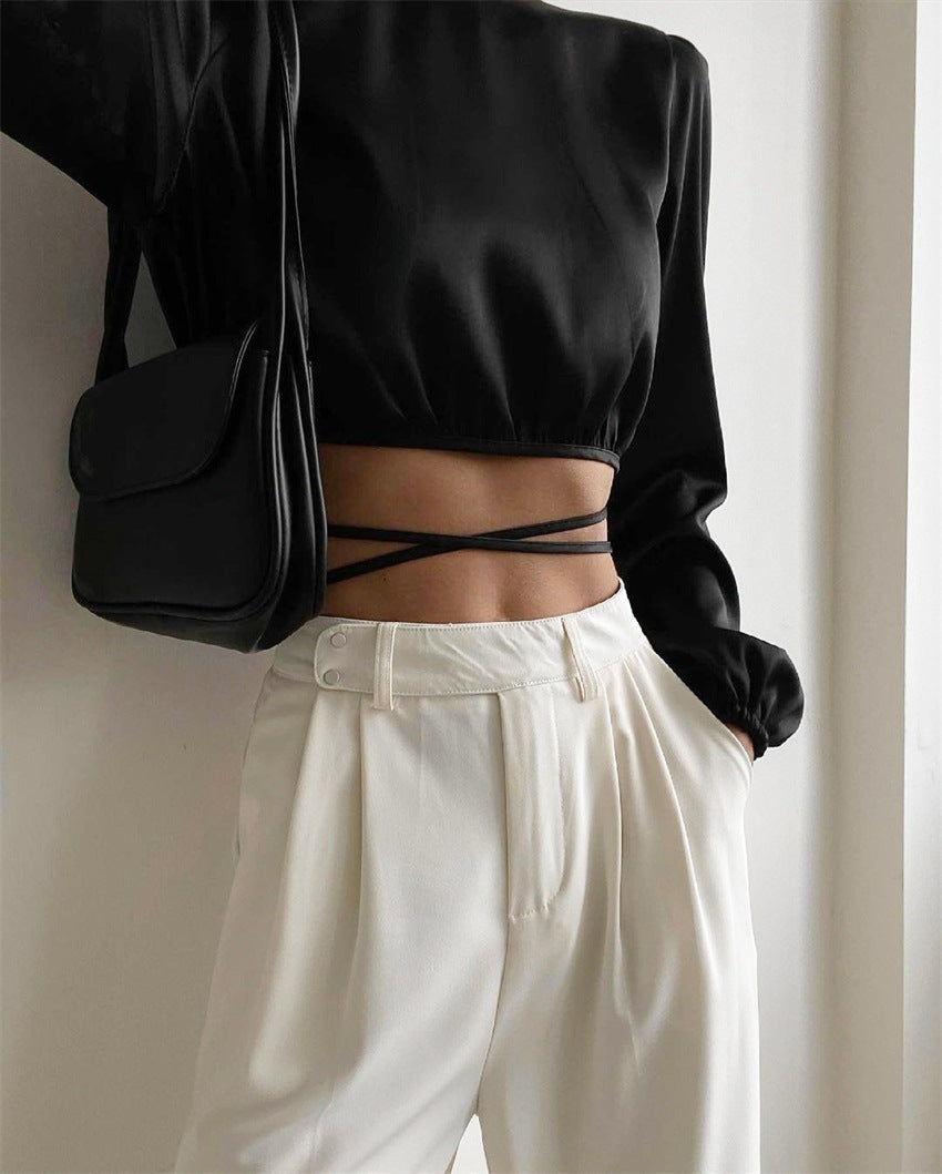 Lace-up Backless  Long-sleeved Tops