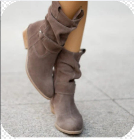 Suede Western Boots – Chic Pointed Toe Mid-Calf Style for Effortless Winter Looks