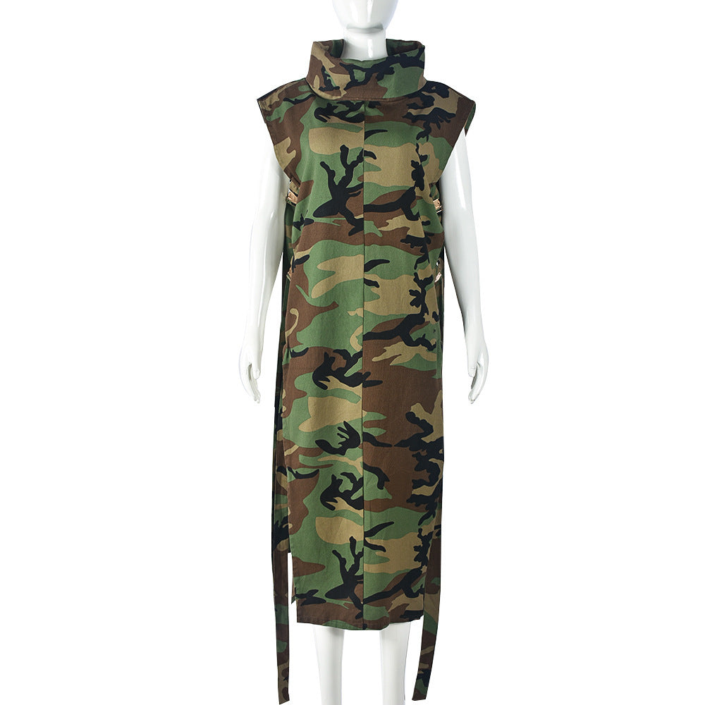 Denim Washed High Collar Dress