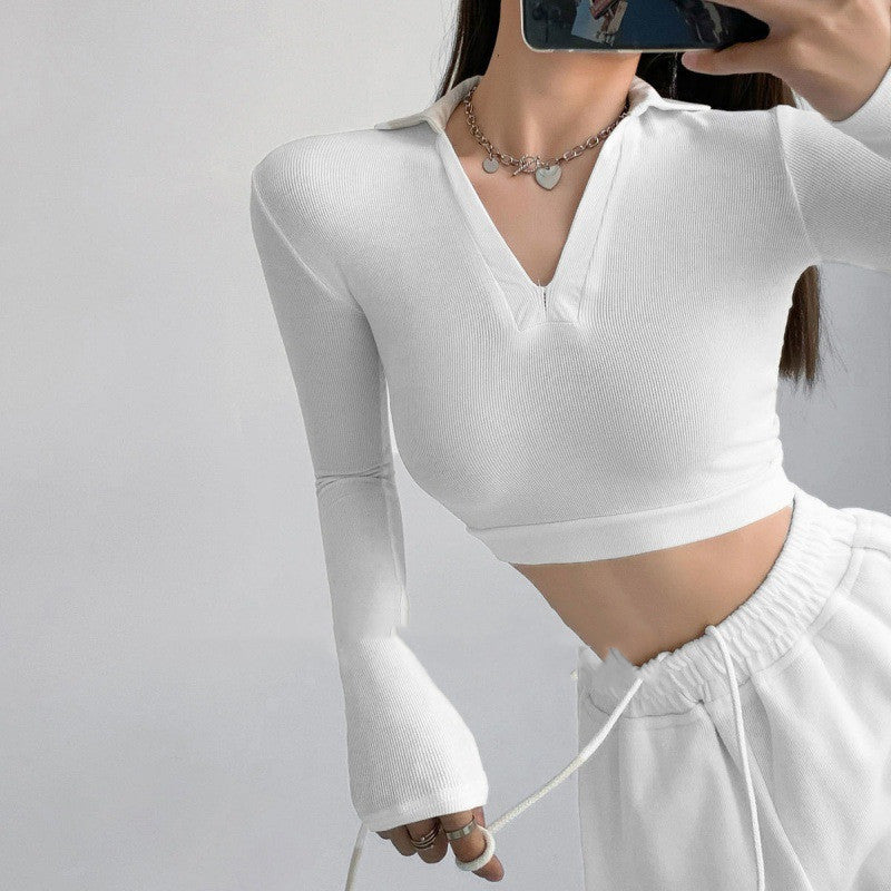 Women's Short T-shirt V-neck Slim Bottoming Shirt